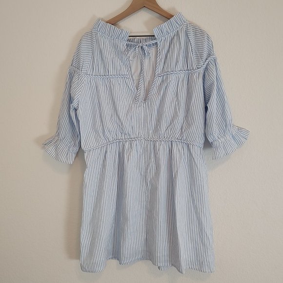 Elizabeth Wilson Dress Small S Blue Striped Leisel Short Sleeve Ruffle Summer - Picture 4 of 7